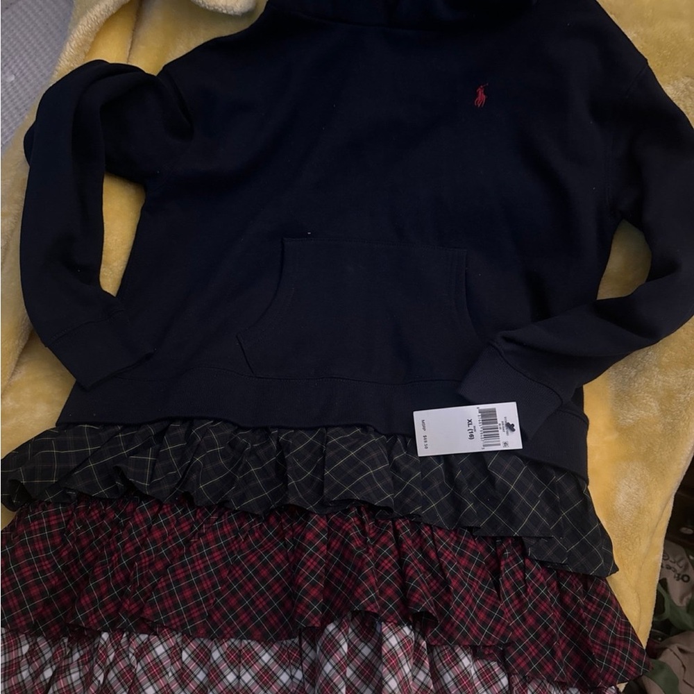Ralph Lauren Black Hoodie Dress with Plaid Skirt
